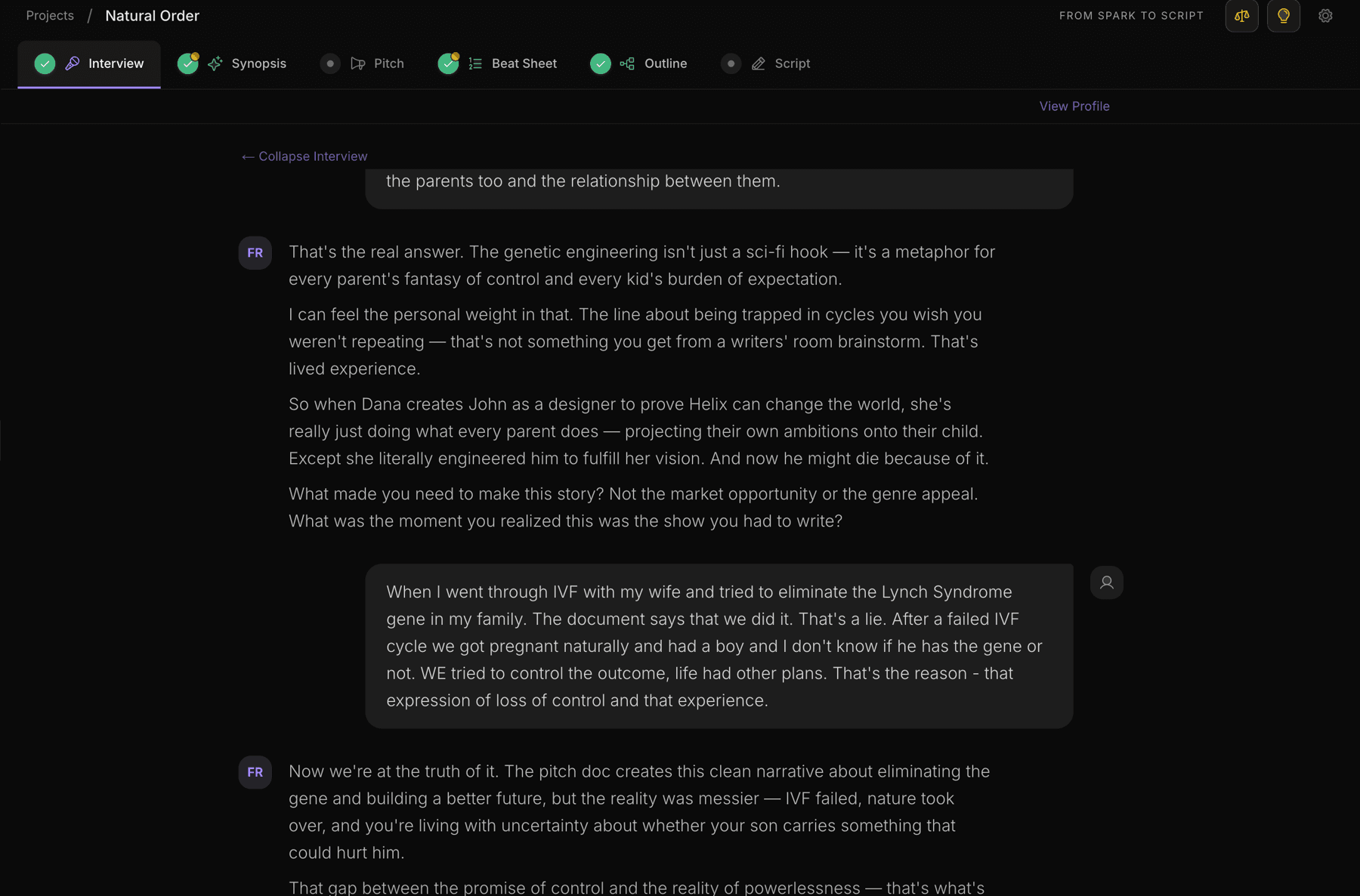 The First Read interview mid-question, asking a writer about their series and showing their answer below.